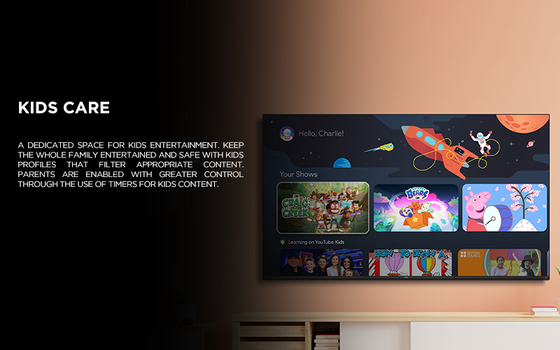 KIDS CARE - A dedicated space for kids entertainment. Keep the whole family entertained and safe with Kids Profiles that filter appropriate content. Parents are enabled with greater control through the use of timers for kids content.